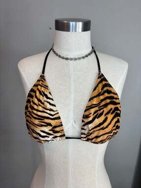Tiger Print Triangle Halter Bikini Top